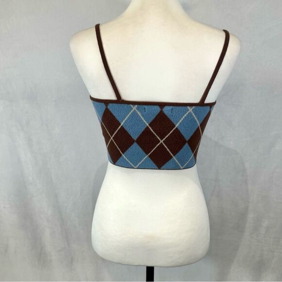 Kendall & Kylie blue and brown plaid crop sweater top size small - Picture 3 of 5
